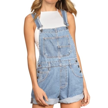 Talakeno Women's Casual Denim Bib Overall Shorts Adjustable Straps Cuffed Hem Shortall Rompers