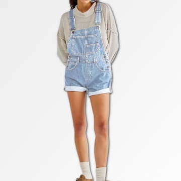 Talakeno Women's Denim Bib Overall Shorts for Casual Style