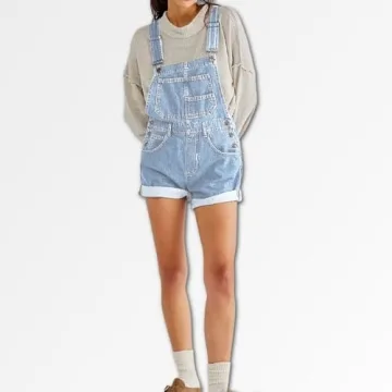 Talakeno Women's Denim Bib Overall Shorts for Casual Style