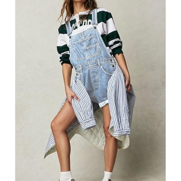 Talakeno Women's Denim Bib Overall Shorts for Casual Style
