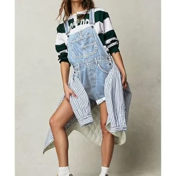 Talakeno Women's Denim Bib Overall Shorts for Casual Style