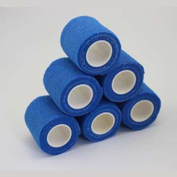 Tattoo Grip Cover Wrap Blue - Denergy 6pcs PMU Pen Grip Tape Wrap Cover Cohesive Sports Adherent Tape Adhesive Bandage for Tattoo Machine Tattoo Accessories (Blue 6pcs)