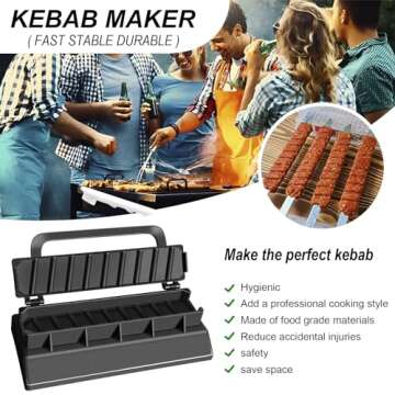 Kebab Maker Plastic Kabab Manual Kabob Mould Kebab Brochette: Maker for Kitchen Outdoor, Barbecue Moulds, User-Friendly Skewer Machine Kebabs Essential Grilling Tool (Black)
