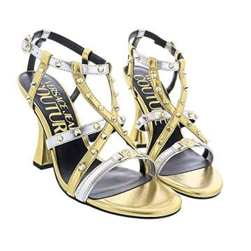 VERSACE JEANS COUTURE Gold High Heel Gold Spike Sandals- for Womens