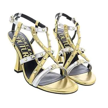 VERSACE JEANS COUTURE Gold High Heel Gold Spike Sandals- for Womens