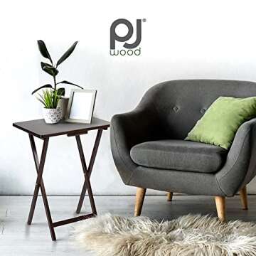 PJ Wood 2-Pack Folding TV Tray Table Set, Solid Wood for Eating & Laptop Use, Espresso