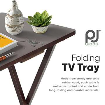PJ Wood 2-Pack Folding TV Tray Table Set, Solid Wood for Eating & Laptop Use, Espresso