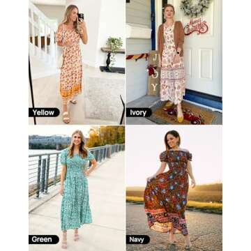 ZESICA Women's Boho Floral Print Maxi Dress for Summer