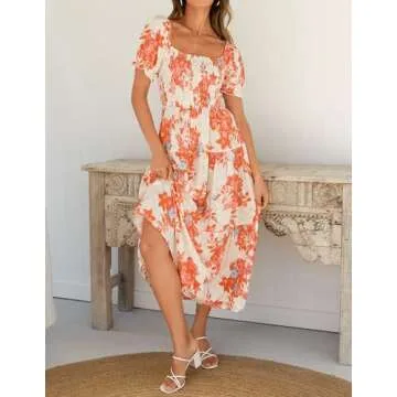 ZESICA Women's Boho Floral Print Maxi Dress for Summer