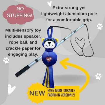LUCOLOVE Flirt Pole - Tough Squeaky Raccoon Toy for Dogs