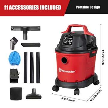 Vacmaster 3.2-Gallon Wet/Dry Vacuum: Compact and Powerful Vacuum with 11 Accessories