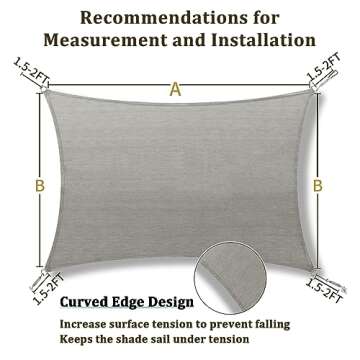 Shade&Beyond Sun Shade Sail Rectangular Curved Canopy 12'X16' Sail Shade Light Grey Sun Shades Permeable for Patios Backyard Deck (We Make Customized Size)