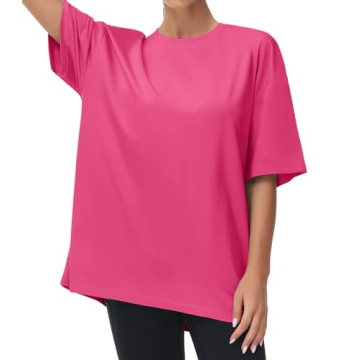 THE GYM PEOPLE Women's Casual Oversized T-Shirts - Soft & Stylish Crewneck Tee in Bright Pink