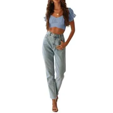 LYANER Women's Ruffle Short Sleeve Tie Up Back Crop Top Off Shoulder Bardot Blouse