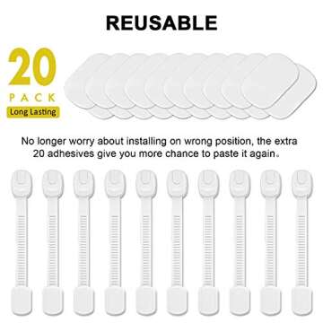Betertek Cabinet Locks Child Safety Refrigerator Lock Drawer Locks Baby Proof Fridge Lock Kids Safety Latches Strap Locks (10 pack) for Dresser, Toilet Seat, Oven, Dishwasher, with Extra Adhesive