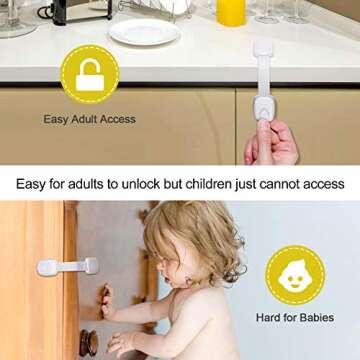 Betertek Cabinet Locks Child Safety Refrigerator Lock Drawer Locks Baby Proof Fridge Lock Kids Safety Latches Strap Locks (10 pack) for Dresser, Toilet Seat, Oven, Dishwasher, with Extra Adhesive