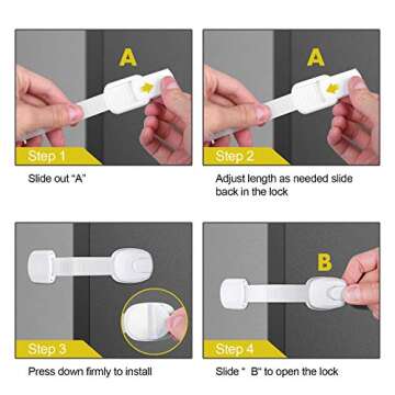 Betertek Cabinet Locks Child Safety Refrigerator Lock Drawer Locks Baby Proof Fridge Lock Kids Safety Latches Strap Locks (10 pack) for Dresser, Toilet Seat, Oven, Dishwasher, with Extra Adhesive