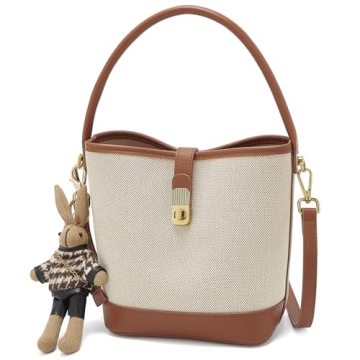 LAORENTOU Small Fabric Bucket Top-handle Crossbody Bag for Women - Trendy Satchel in Canvas (Brown)