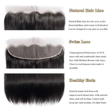Premium 12A Brazilian Straight Human Hair Bundles with Frontal