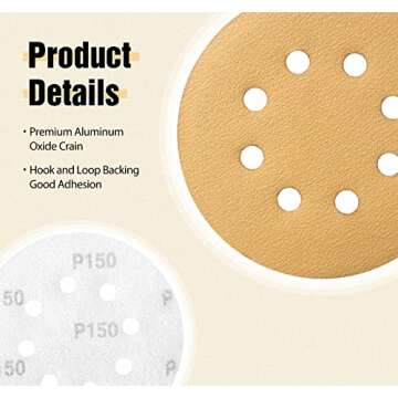 S SATC 100PCS 5 Inch Sanding Discs 60/80/120/150/220 Grits Gold Sanding Discs Hook and Loop 8 Holes Sandpaper Orbital Sander