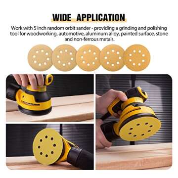 S SATC 100PCS 5 Inch Sanding Discs 60/80/120/150/220 Grits Gold Sanding Discs Hook and Loop 8 Holes Sandpaper Orbital Sander
