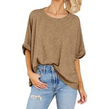 Langwyqu Womens Tops Oversized Tshirts Summer Short Sleeve T Shirts Business Casual Loose Fit Basic ...