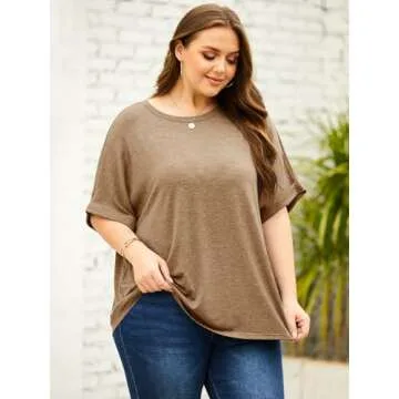 Langwyqu Womens Tops Oversized Tshirts Summer Short Sleeve T Shirts Business Casual Loose Fit Basic Tees Spring Fall Fashion Trendy Clothes 2025 Khaki