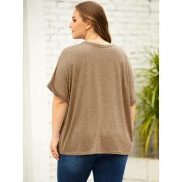 Langwyqu Womens Tops Oversized Tshirts Summer Short Sleeve T Shirts Business Casual Loose Fit Basic Tees Spring Fall Fashion Trendy Clothes 2025 Khaki