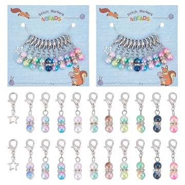 NBEADS 22 Pcs Imitation Pearl Stitch Markers, Star Crochet Stitch Marker Charms Removable Alloy Lobs...