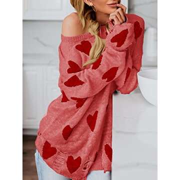 Chang Yun Off Shoulder Knitted Heart Pattern Pullover Sweater for Women