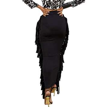 Lrady Women's Elastic Waist Slim Bodycon Side Tassels Long Maxi Pencil Skirts