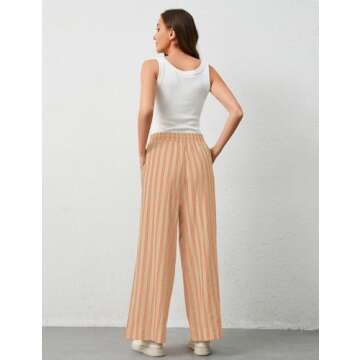 Ymejia Womens Wide Leg Striped Pants Loose Fit Drawstring Comfy High Waist Striped Lounge Pants with Pockets Red White