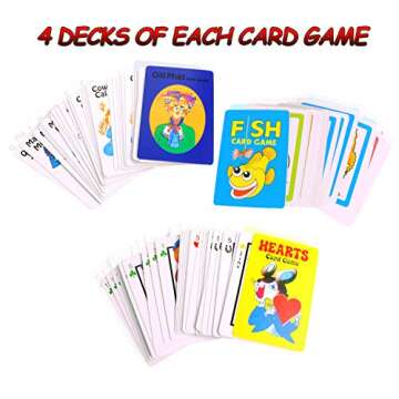 SN Incorp. Card Games for Kids - Hearts, Go Fish, and Old Maid Playing Cards - Educational for Boys and Girls for Party Favors, Goody Bag Filler, Prizes - Classic Card Games Set of 12