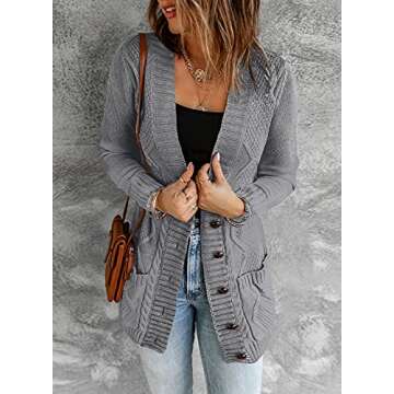 Sidefeel Women's Open Front Cardigan Sweaters Button Down Knit Fall Fashions 2024 Large Dark Gray
