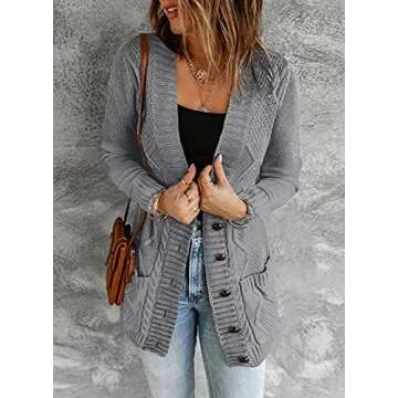 Sidefeel Women's Open Front Cardigan Sweaters Button Down Knit Fall Fashions 2024 Large Dark Gray