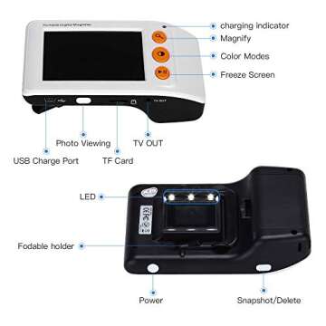 Eyoyo Digital Magnifier Portable Electronic Video Magnifier Reading Aids 3.5 Inch LCD Screen for Low Vision 2x-25x Zoom Foldable Handle