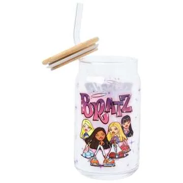 Bratz Glass Tumbler with Bamboo Lid and Straw - 16 Oz