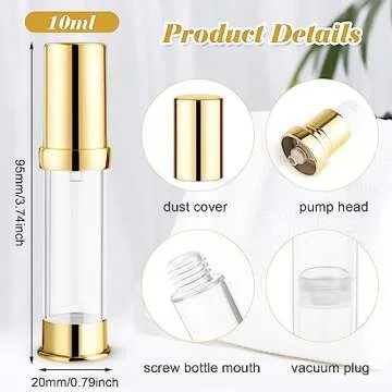 10 Pcs Empty Airless Pump Bottle Travel Cosmetic Cream Pump Bottle Refillable Vacuum Dispenser Pump Containers for Lotion Cream and More