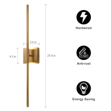 Brushed Gold LED Wall Sconces Set of 2 for Modern Decor
