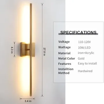 Brushed Gold LED Wall Sconces Set of 2 for Modern Decor