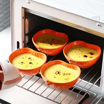 Yeexoxow Ramekins 6 Ounces Oven Safe, Ceramic Ramekins Set for Baking Creme Brulee, Souffle, Pudding, Small Pumpkin Shaped Bowls for Serving Dip, Sauce, Condiments and Snack, Set of 6, Orange