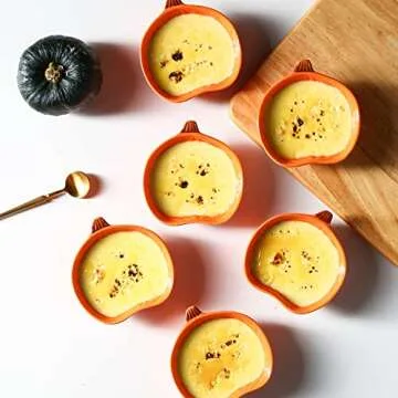 Yeexoxow Ramekins 6 Ounces Oven Safe, Ceramic Ramekins Set for Baking Creme Brulee, Souffle, Pudding, Small Pumpkin Shaped Bowls for Serving Dip, Sauce, Condiments and Snack, Set of 6, Orange