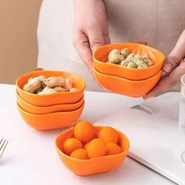 Yeexoxow Ramekins 6 Ounces Oven Safe, Ceramic Ramekins Set for Baking Creme Brulee, Souffle, Pudding, Small Pumpkin Shaped Bowls for Serving Dip, Sauce, Condiments and Snack, Set of 6, Orange