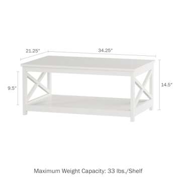 Coffee Table - 2-Tiered Wood Sofa Table - Low Profile and X-Leg Design Living Room Furniture for Sto...