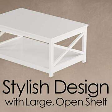 Coffee Table - 2-Tiered Wood Sofa Table - Low Profile and X-Leg Design Living Room Furniture for Storage, Display, or TV Stand by Lavish Home (White)