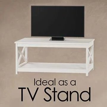 Coffee Table - 2-Tiered Wood Sofa Table - Low Profile and X-Leg Design Living Room Furniture for Storage, Display, or TV Stand by Lavish Home (White)