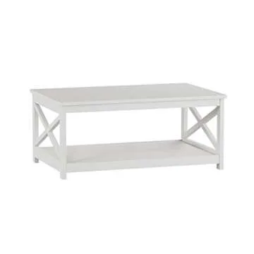 Coffee Table - 2-Tiered Wood Sofa Table - Low Profile and X-Leg Design Living Room Furniture for Storage, Display, or TV Stand by Lavish Home (White)
