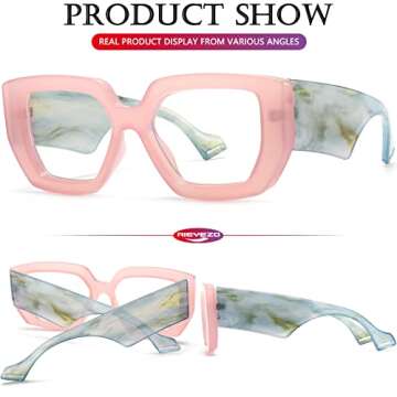 AIEYEZO Thick Frame Blue Light Glasses Men Women, Fashion Square Computer Eyeglass Anti Eyestrain & Prevent Headache (Pink + Purple)