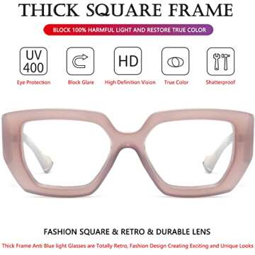 AIEYEZO Thick Frame Blue Light Glasses Men Women, Fashion Square Computer Eyeglass Anti Eyestrain & Prevent Headache (Pink + Purple)