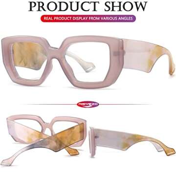 AIEYEZO Thick Frame Blue Light Glasses Men Women, Fashion Square Computer Eyeglass Anti Eyestrain & Prevent Headache (Pink + Purple)